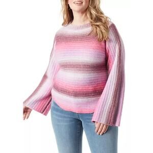 Jessica Simpson Katrina Sweater Womens Size 1X Purple Ombre Rib Knit Bell Sleeve